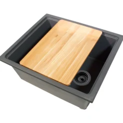 Nantucket Sinks Rockport 22" Dual Mount Granite Composite Workstation Kitchen Sink with Accessories, Titanium, PR2219PS-TI