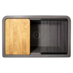 Nantucket Sinks Rockport 33" Granite Composite Workstation Farmhouse Sink with Accessories, Titanium, PR3320-APS-TI