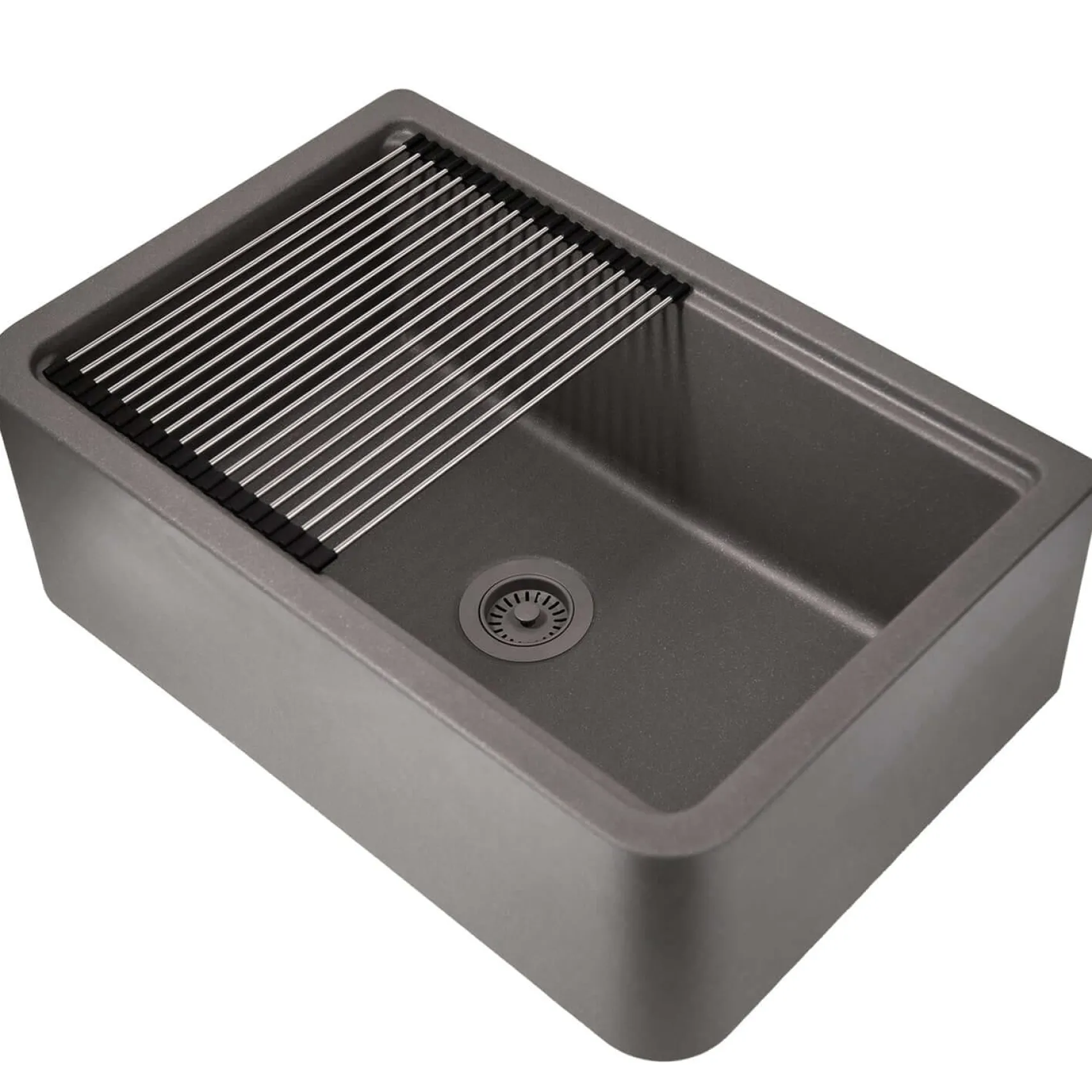 Nantucket Sinks Rockport 30" Granite Composite Workstation Farmhouse Sink with Accessories, Titanium, PR3020-APS-TI
