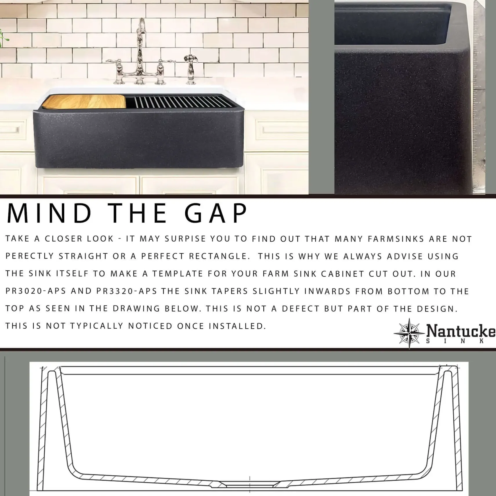Nantucket Sinks Rockport 33" Granite Composite Workstation Farmhouse Sink with Accessories, Light Grey, PR3320-APS-G
