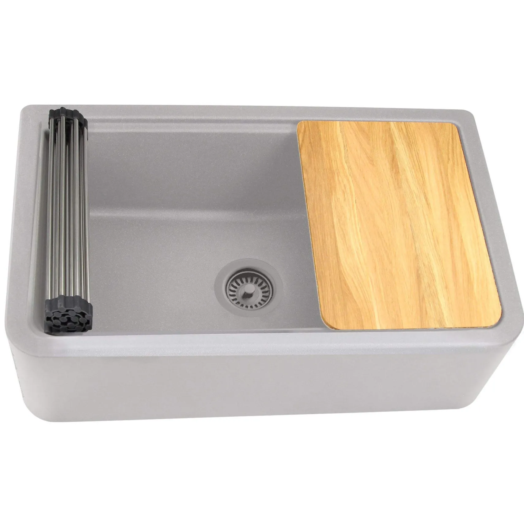 Nantucket Sinks Rockport 33" Granite Composite Workstation Farmhouse Sink with Accessories, Light Grey, PR3320-APS-G