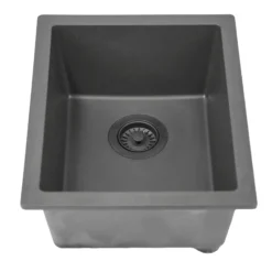Nantucket Sinks Rockport 15" Rectangle Granite Composite Bar/Kitchen Sink with Accessories, Titanium Grey, PR1815-TI