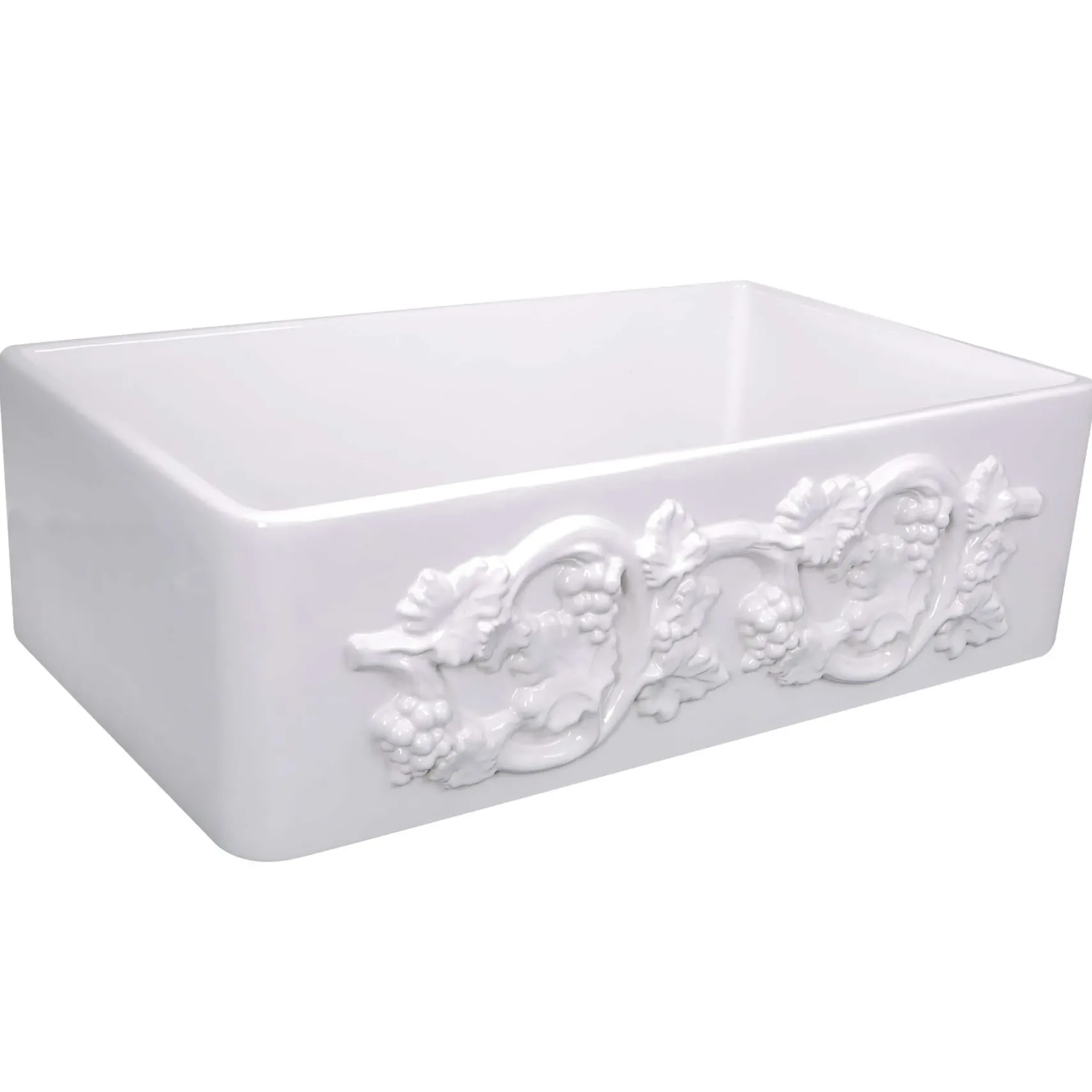 Nantucket Sinks Vineyard 30" Fireclay Farmhouse Sink, White, FCFS3020S-Grapes