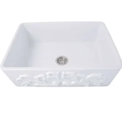 Nantucket Sinks Vineyard 33" Fireclay Farmhouse Sink, White, FCFS3320S-Filigree