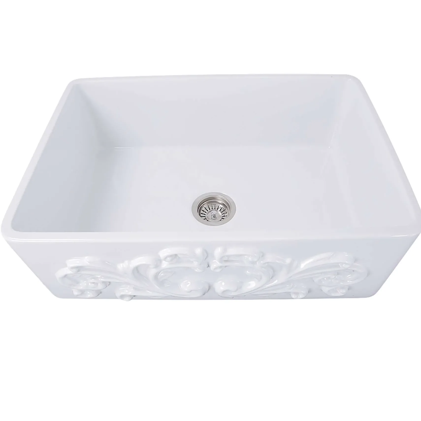 Nantucket Sinks Vineyard 33" Fireclay Farmhouse Sink, White, FCFS3320S-Filigree