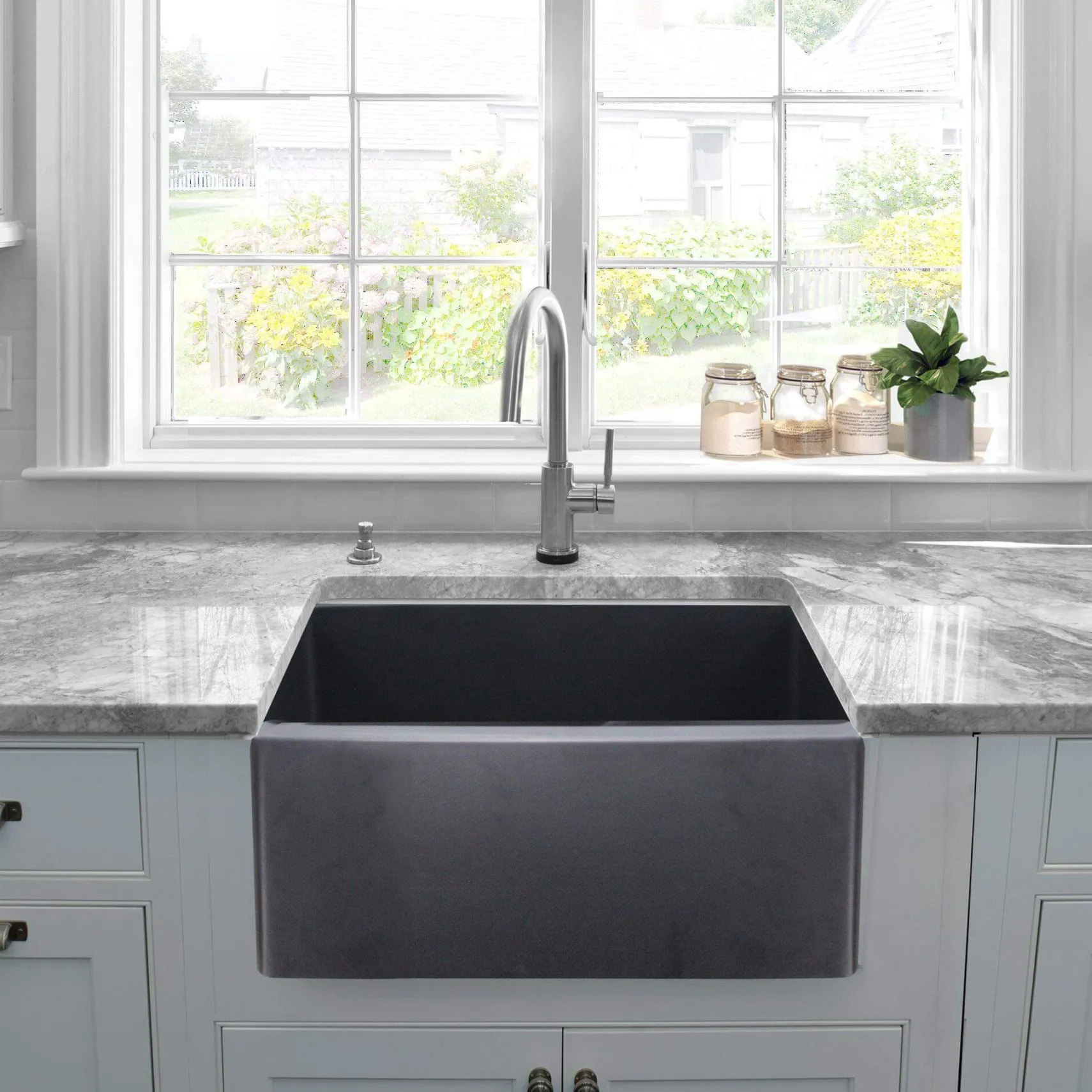 Nantucket Sinks Vineyard 23" Fireclay Farmhouse Sink, Matte Black, FCFS2418S-MatteBlack