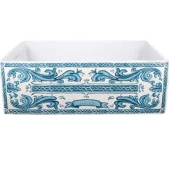 Nantucket Sinks Vineyard 33" Fireclay Farmhouse Sink with Accessories, White/Blue, FCFS3320S-BluMare