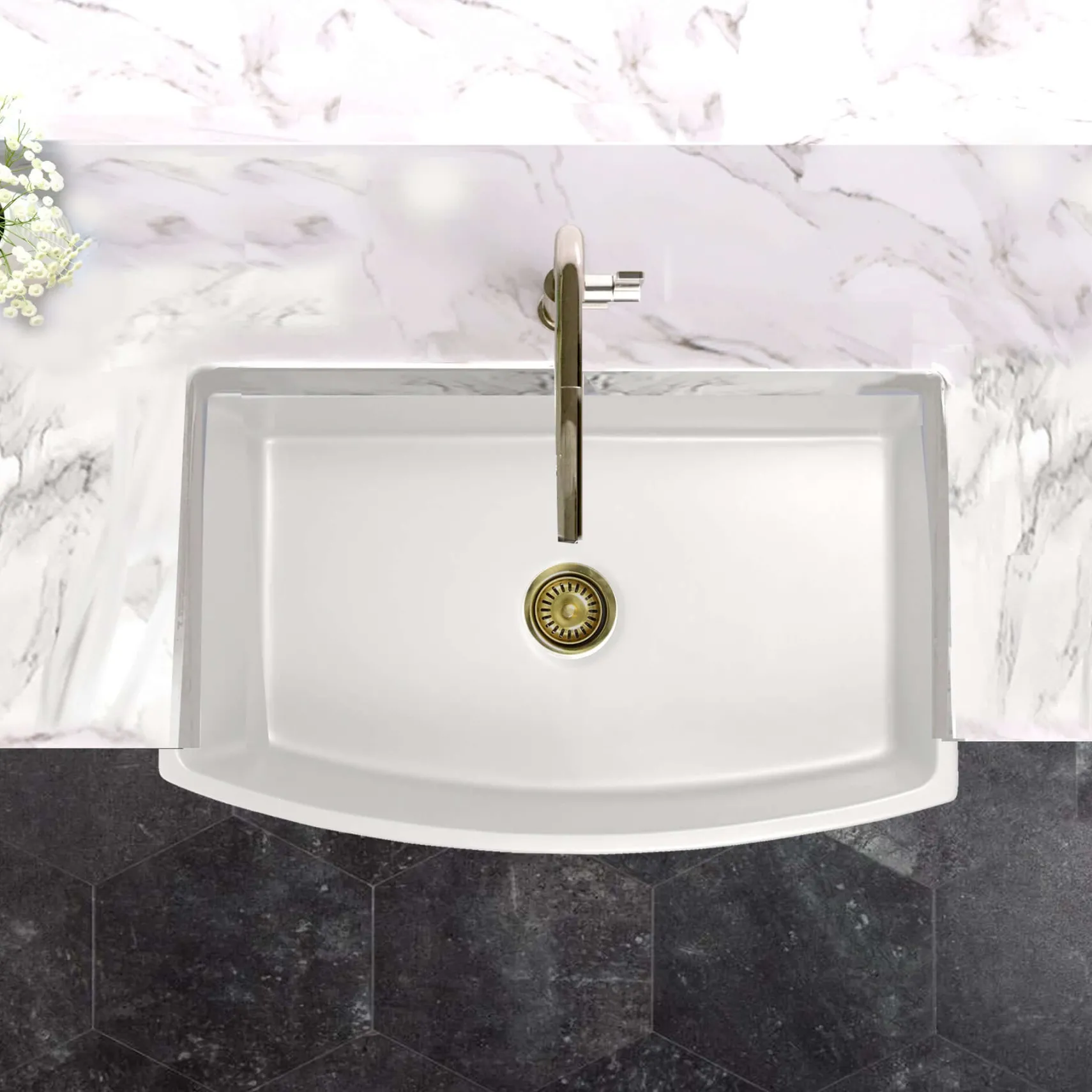 Nantucket Sinks Vineyard 33" Fireclay Farmhouse Sink, White, FCFS3320CA-W