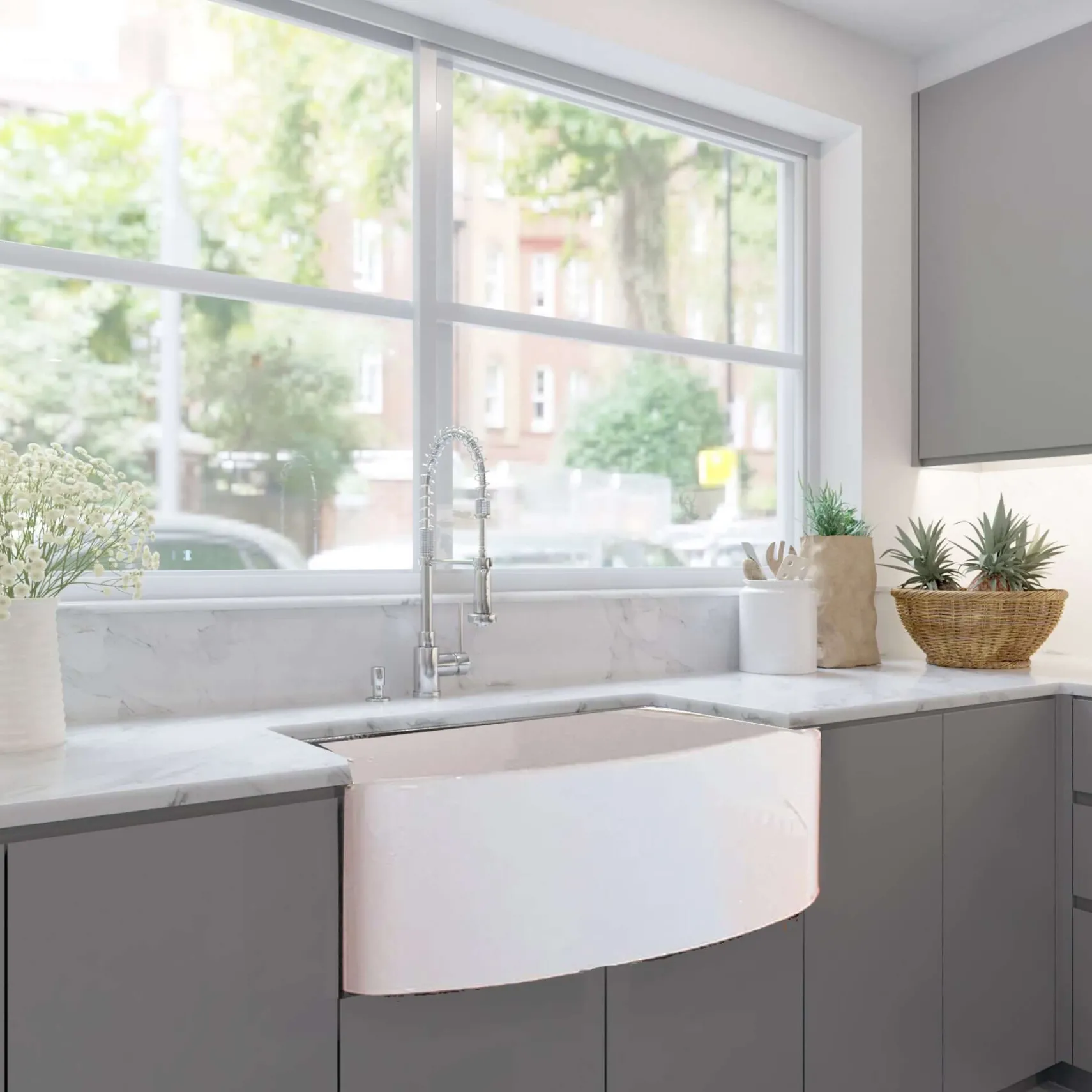 Nantucket Sinks Vineyard 33" Fireclay Farmhouse Sink, White, FCFS3320CA-W