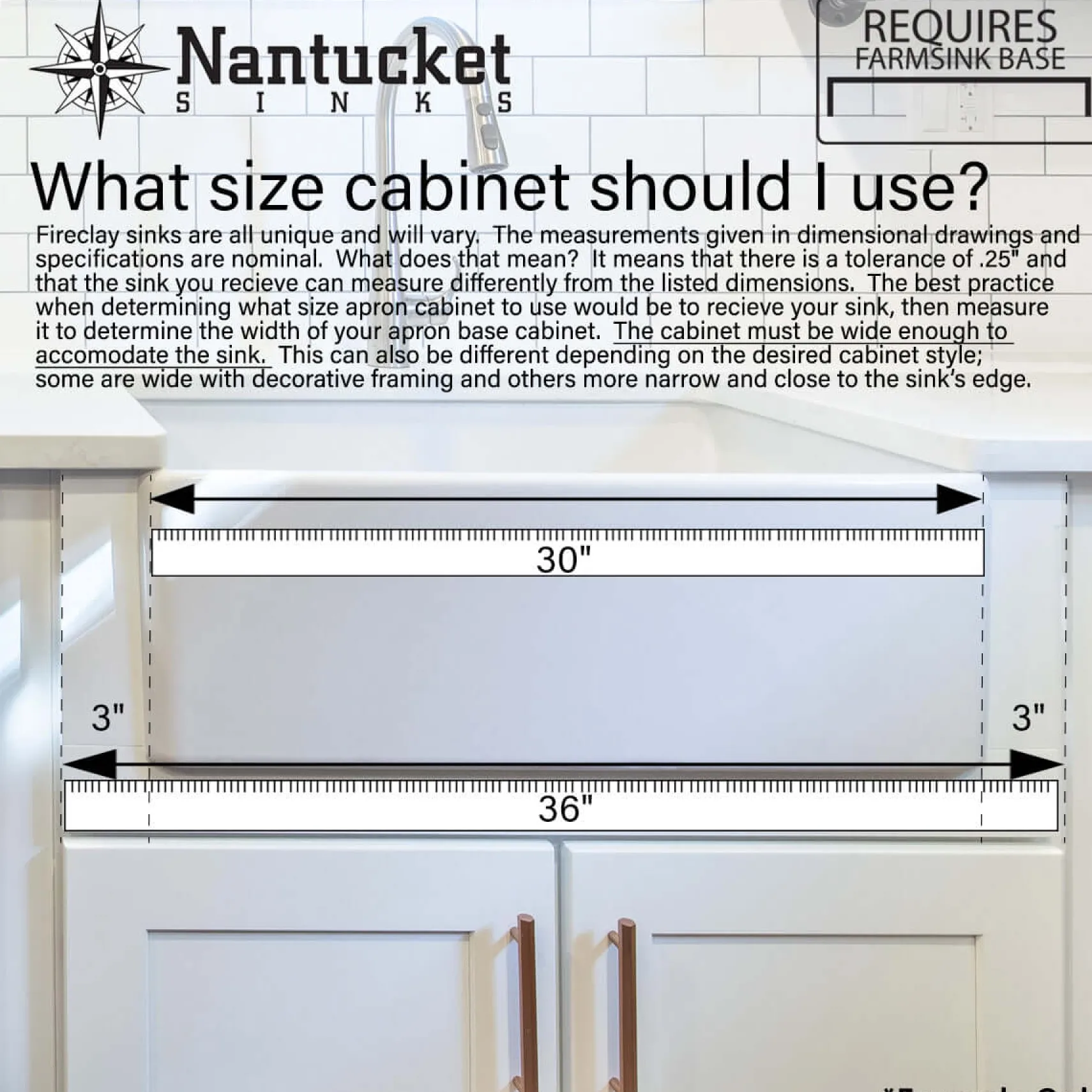 Nantucket Sinks Vineyard 33" Fireclay Farmhouse Sink, White, FCFS3320CA-W
