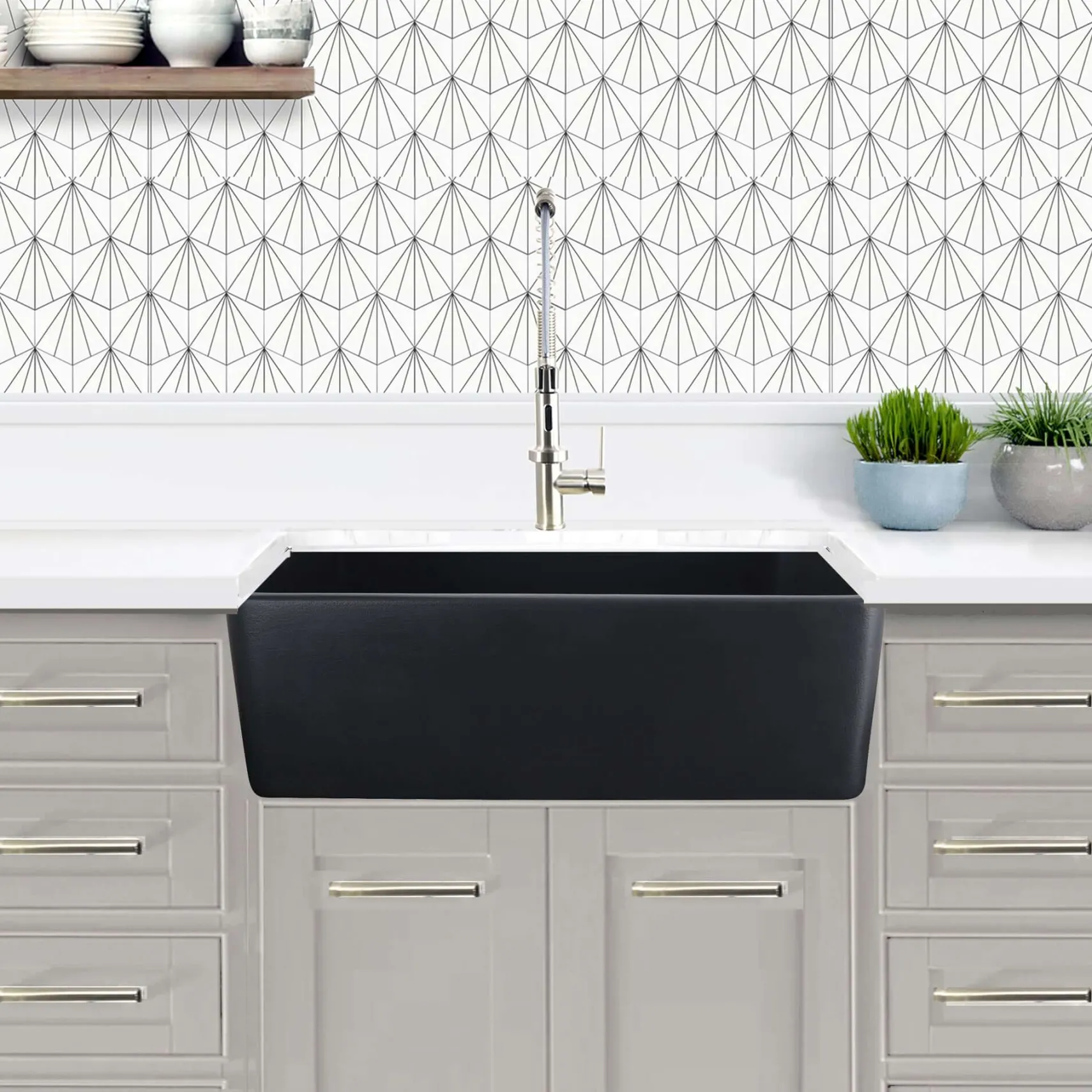 Nantucket Sinks Vineyard 30" Fireclay Farmhouse Sink with Accessories, Matte Black, FCFS3020S-MatteBlack