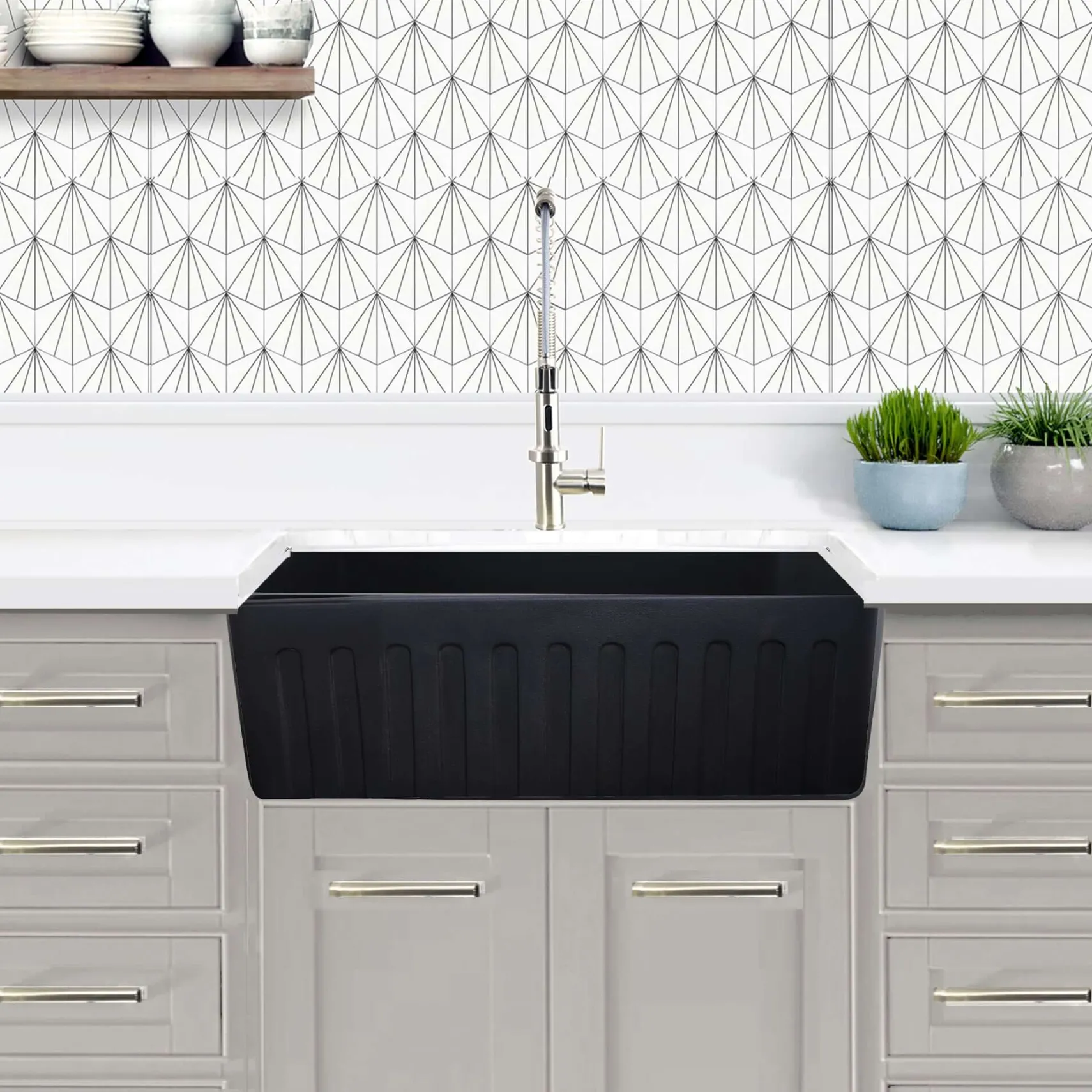 Nantucket Sinks Vineyard 30" Fireclay Farmhouse Sink with Accessories, Matte Black, FCFS3020S-MatteBlack