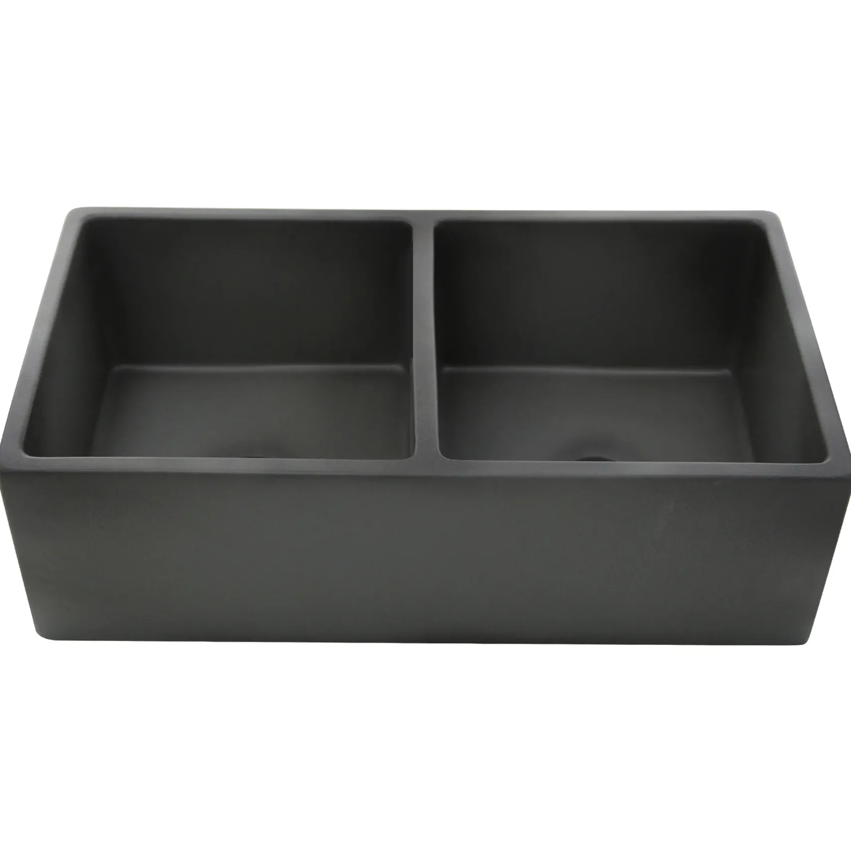 Nantucket Sinks Vineyard 33" Fireclay Farmhouse Sink, Double Bowl, Gray, FCFS3318D-Concrete