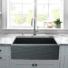 Nantucket Sinks Vineyard 33" Fireclay Farmhouse Sink, Matte Black, FCFS3320S-MB-Waves