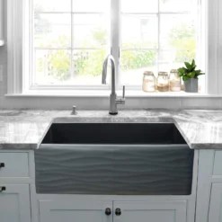 Nantucket Sinks Vineyard 33" Fireclay Farmhouse Sink, Matte Black, FCFS3320S-MB-Waves