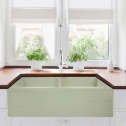 Nantucket Sinks Vineyard 33" Fireclay Farmhouse Sink, Double Bowl, Light Green, FCFS3318D-ShabbyGreen