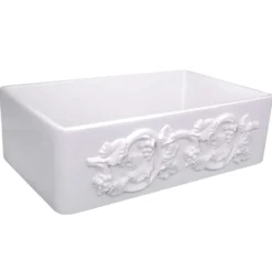 Nantucket Sinks Vineyard 33" Fireclay Farmhouse Sink with Accessories, White, FCFS3320S-Grapes