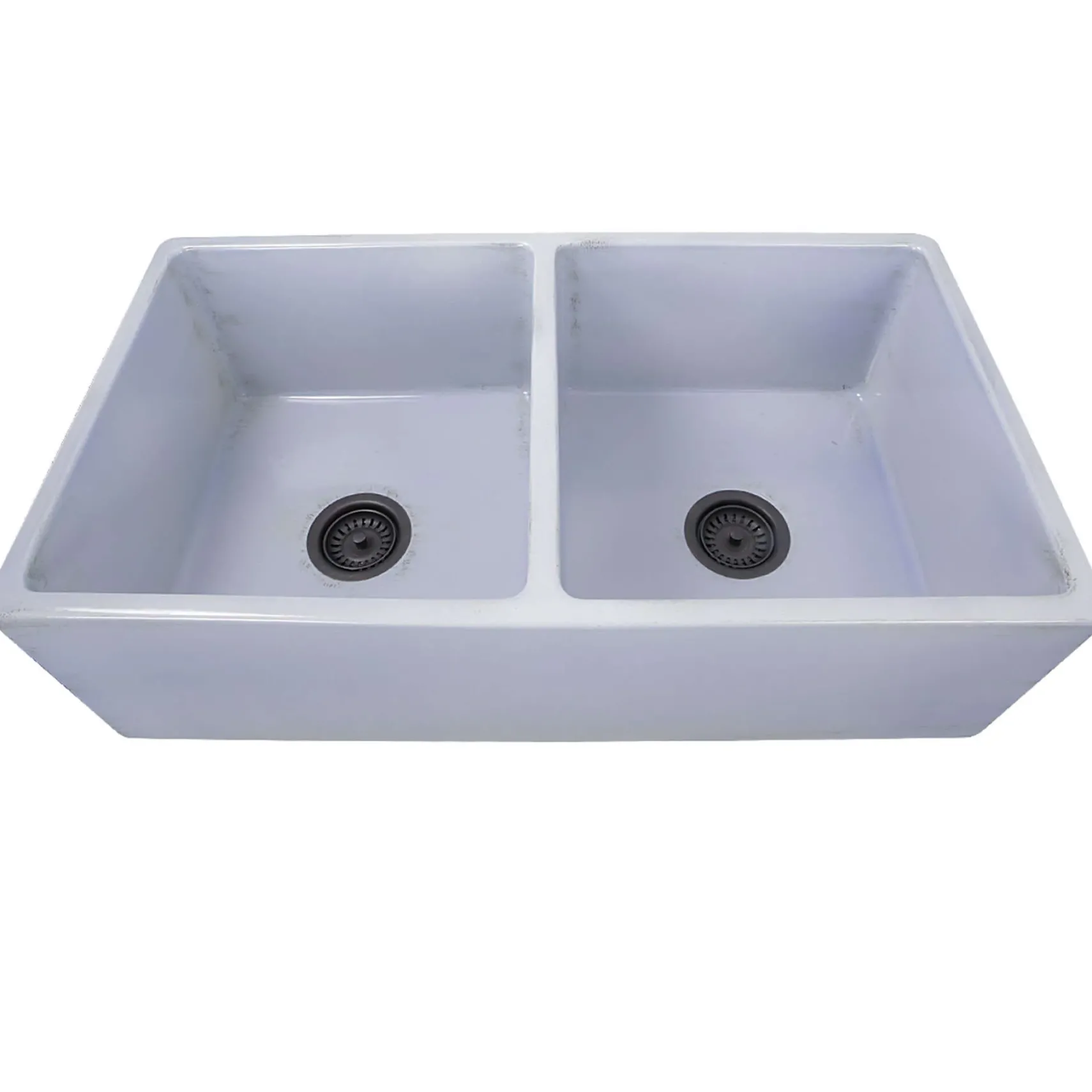 Nantucket Sinks Vineyard 33" Fireclay Farmhouse Sink, Double Bowl, Light Blue, FCFS3318D-ShabbySugar