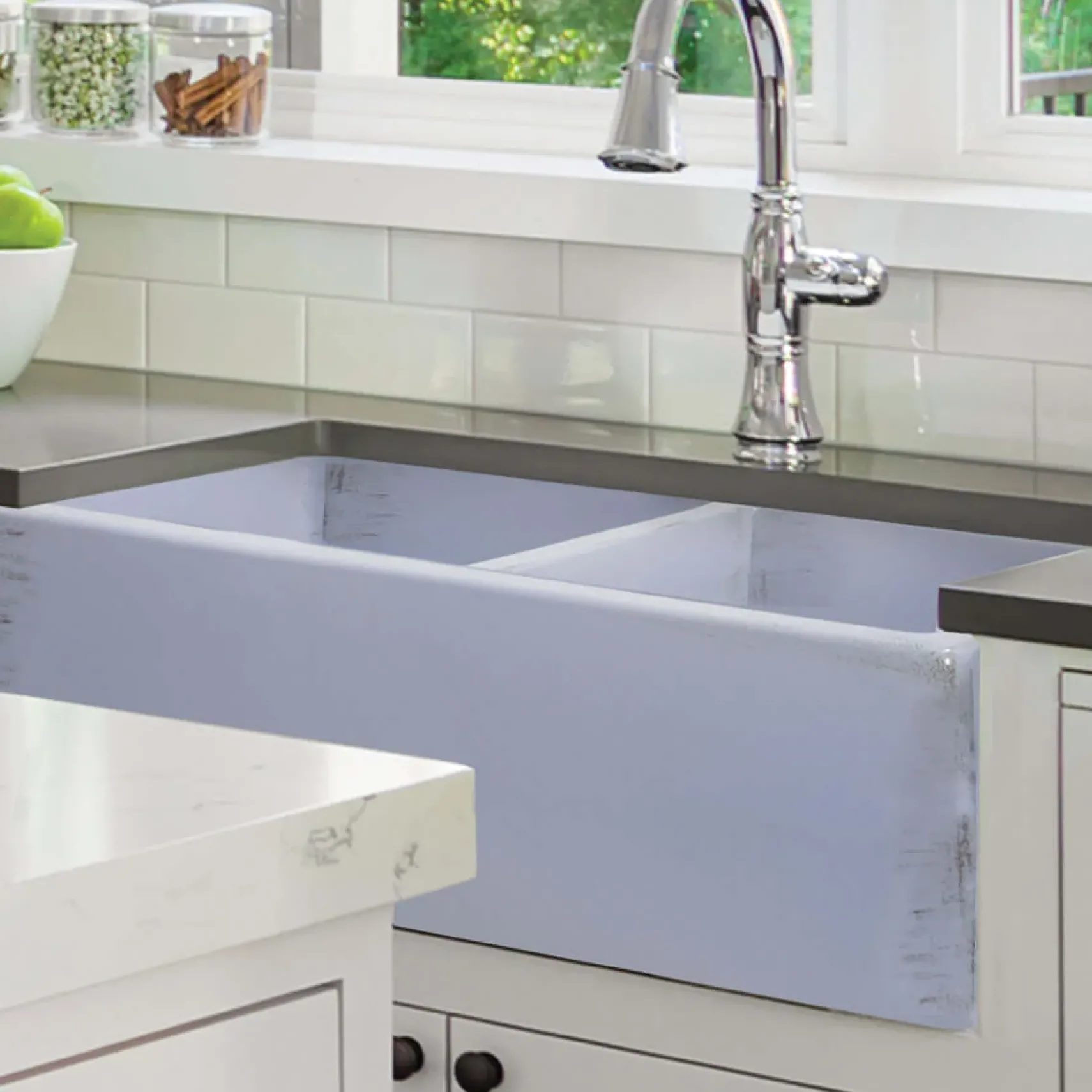 Nantucket Sinks Vineyard 33" Fireclay Farmhouse Sink, Double Bowl, Light Blue, FCFS3318D-ShabbySugar