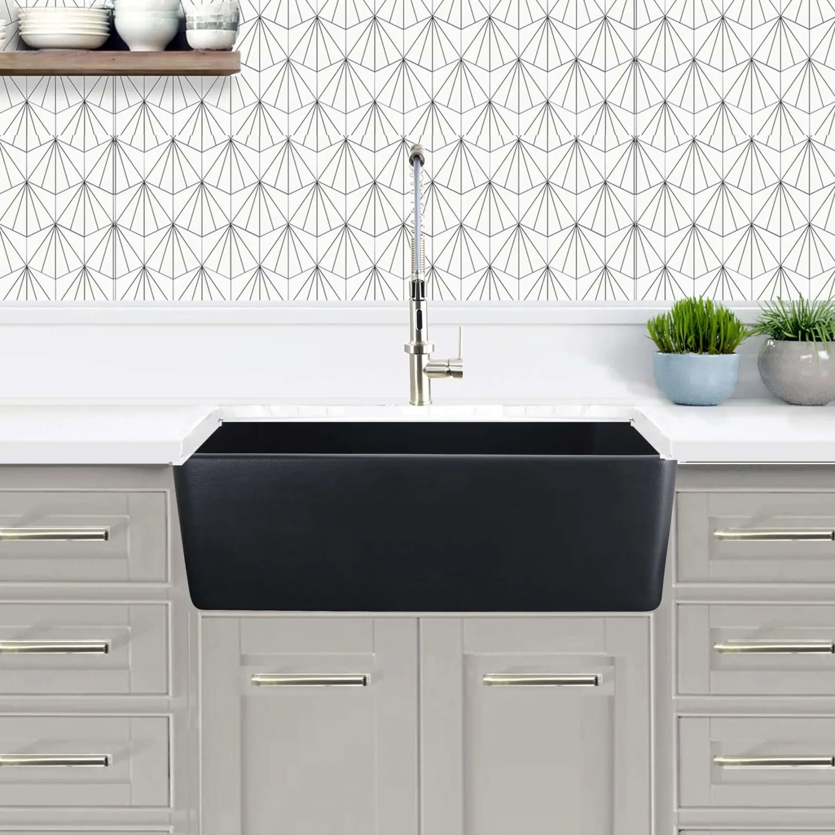 Nantucket Sinks Vineyard 33" Fireclay Farmhouse Sink with Accessories, Matte Black, FCFS3320S-MatteBlack