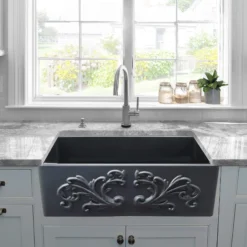 Nantucket Sinks Vineyard 33" Fireclay Farmhouse Sink, Matte Black, FCFS3320S-FiligreeMBL