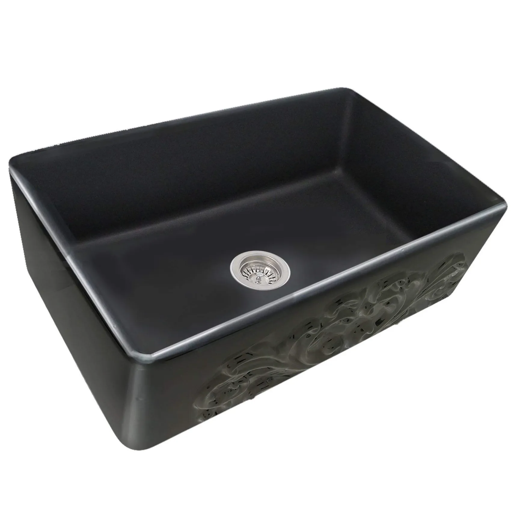 Nantucket Sinks Vineyard 33" Fireclay Farmhouse Sink, Matte Black, FCFS3320S-FiligreeMBL
