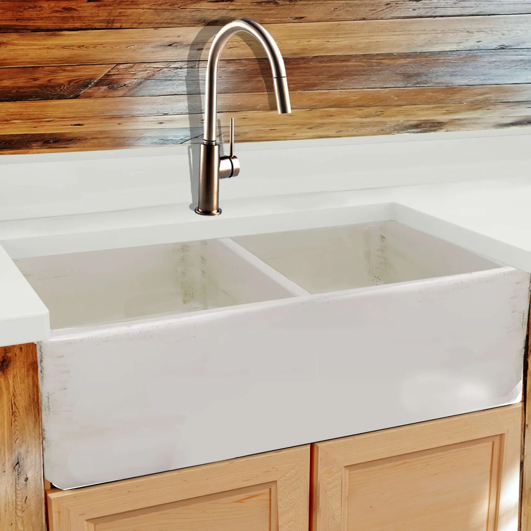 Nantucket Sinks Vineyard 33" Fireclay Farmhouse Sink, Double Bowl, Pale Yellow, FCFS3318D-ShabbyStraw