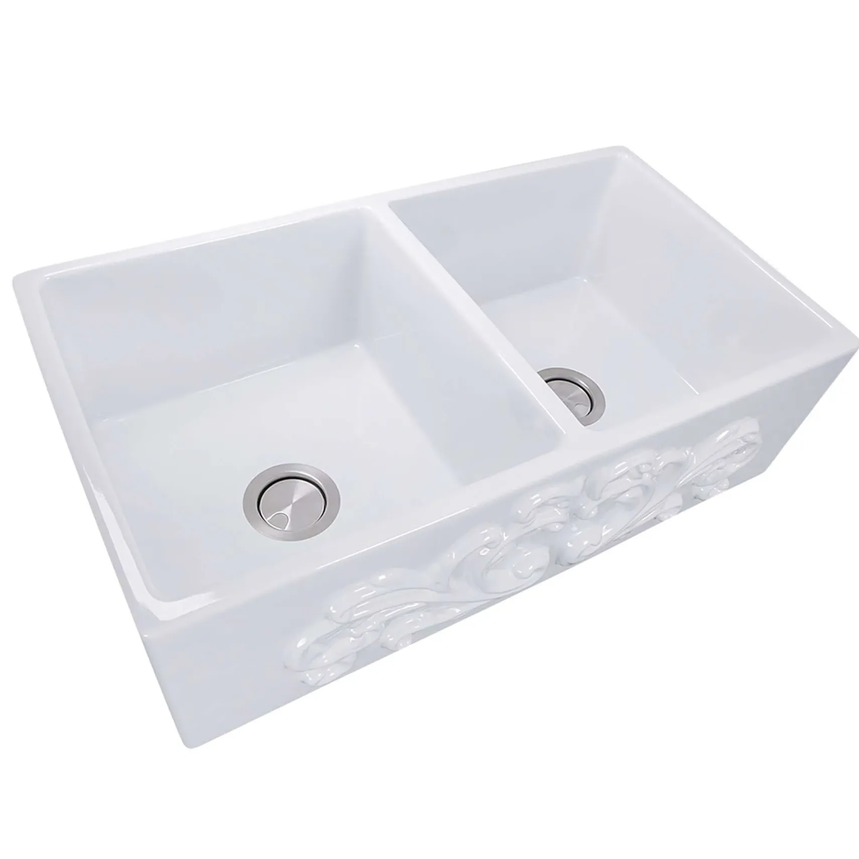 Nantucket Sinks Vineyard 33" Fireclay Farmhouse Sink, Double Bowl, White, FCFS3318D-Filigree