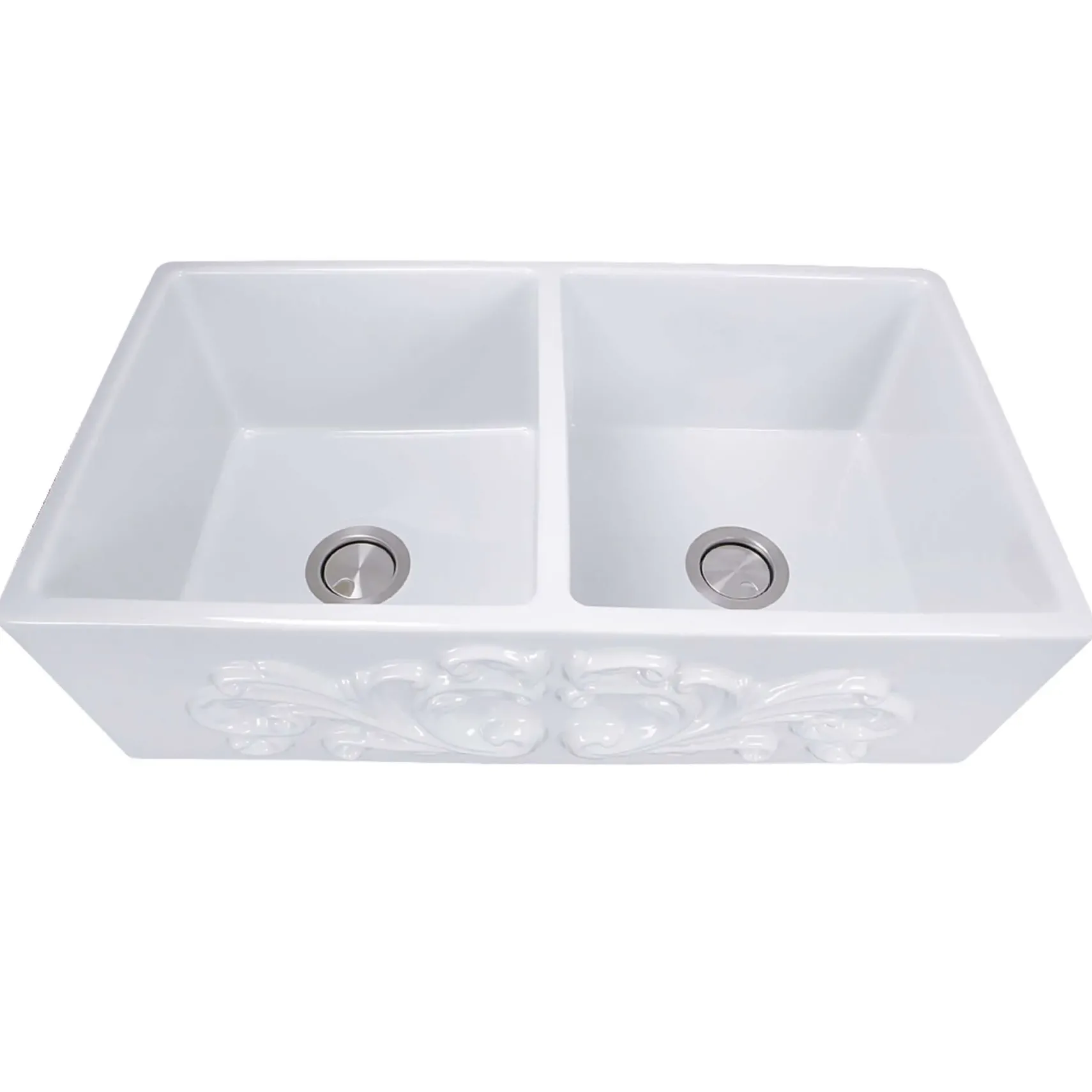 Nantucket Sinks Vineyard 33" Fireclay Farmhouse Sink, Double Bowl, White, FCFS3318D-Filigree
