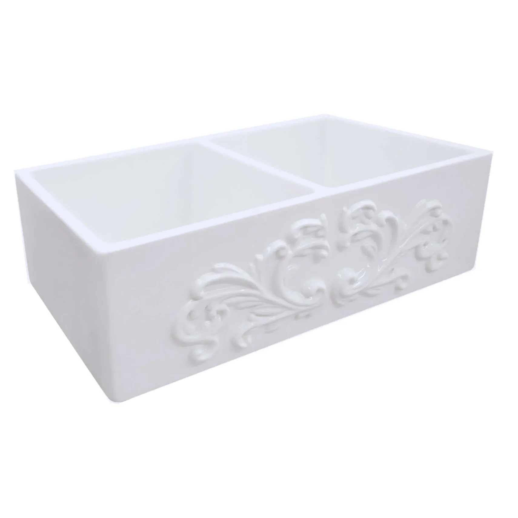 Nantucket Sinks Vineyard 33" Fireclay Farmhouse Sink, Double Bowl, White, FCFS3318D-Filigree