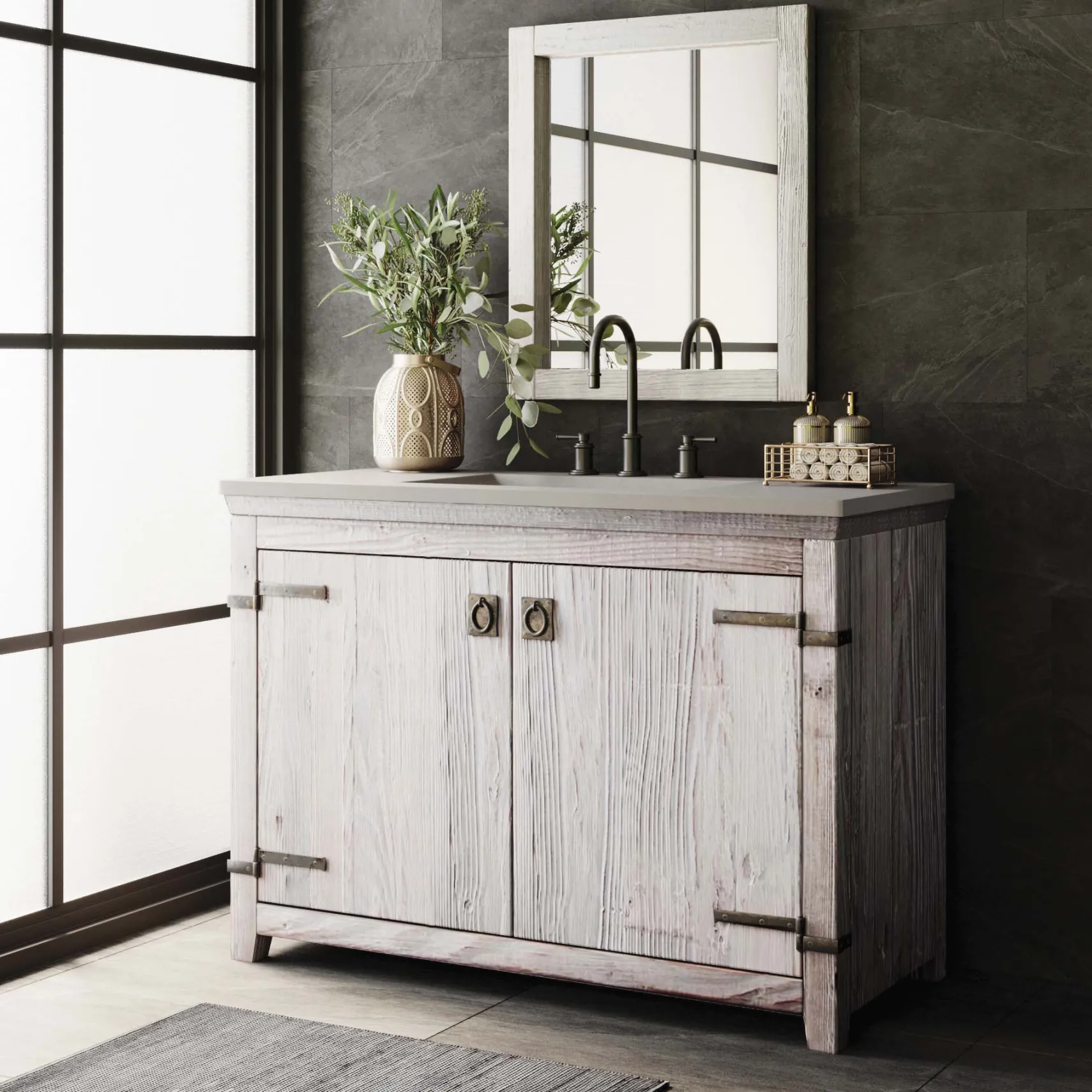 Native Trails 48" Americana Freestanding Rustic Vanity Base in Driftwood, Reclaimed Wood, VNB489