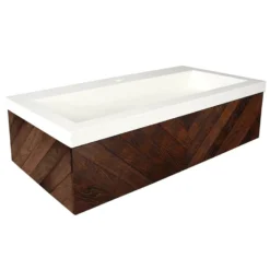 Native Trails 36" Cabernet Floating Vanity with NativeStone Trough in Pearl, VNW194-NSL3619-P