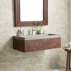 Native Trails 36" Cabernet Floating Vanity with NativeStone Trough in Ash, VNW194-NSL3619-A