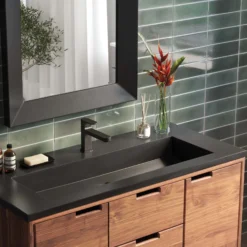 Native Trails 48" Capistrano ADA Vanity Top with Integral Trough Sink in Charcoal, Single Faucet Cutout, NSVT48-C1