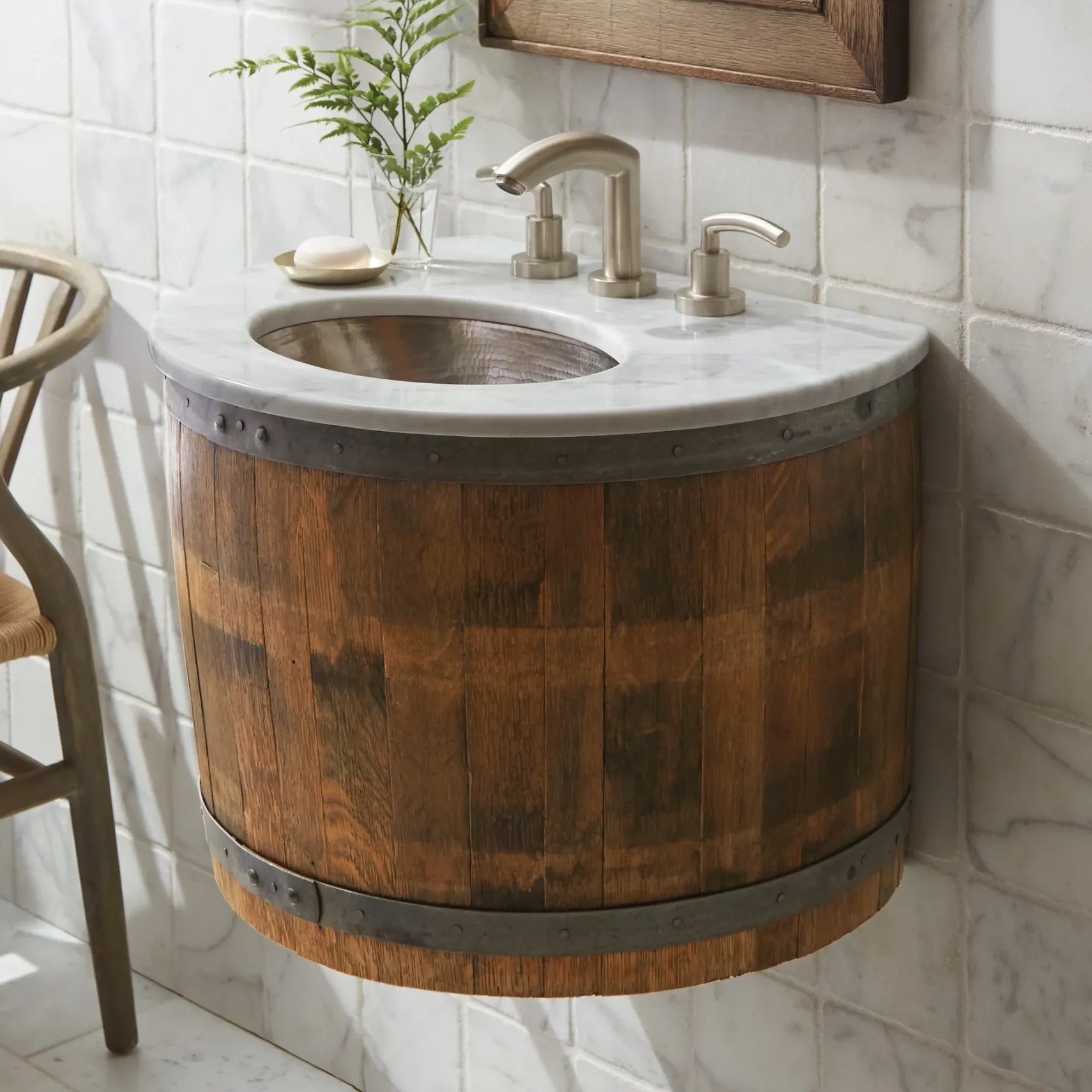 Native Trails 24" Carrara Vanity Top for Bordeaux Wall Mount - Small Oval with 8" Widespread Cutout, VNT20-CB