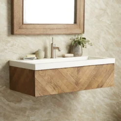 Native Trails 36" Chardonnay Floating Vanity with NativeStone Trough Sink in Pearl, VNW191-NSL3619-P