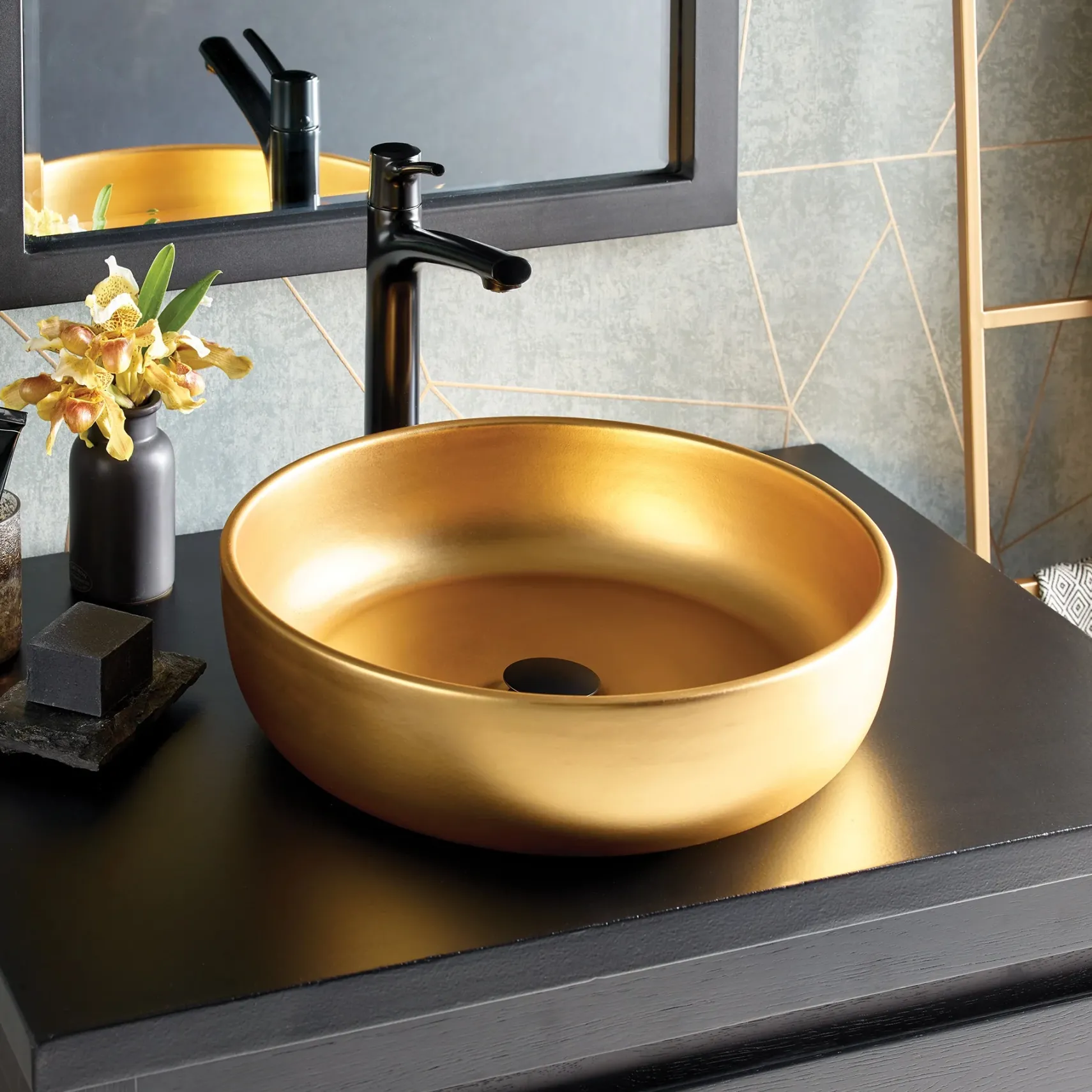 Native Trails 30" Native Stone ADA Vanity Top, Charcoal, Vessel with Single Faucet Hole, VT30-V-C-1