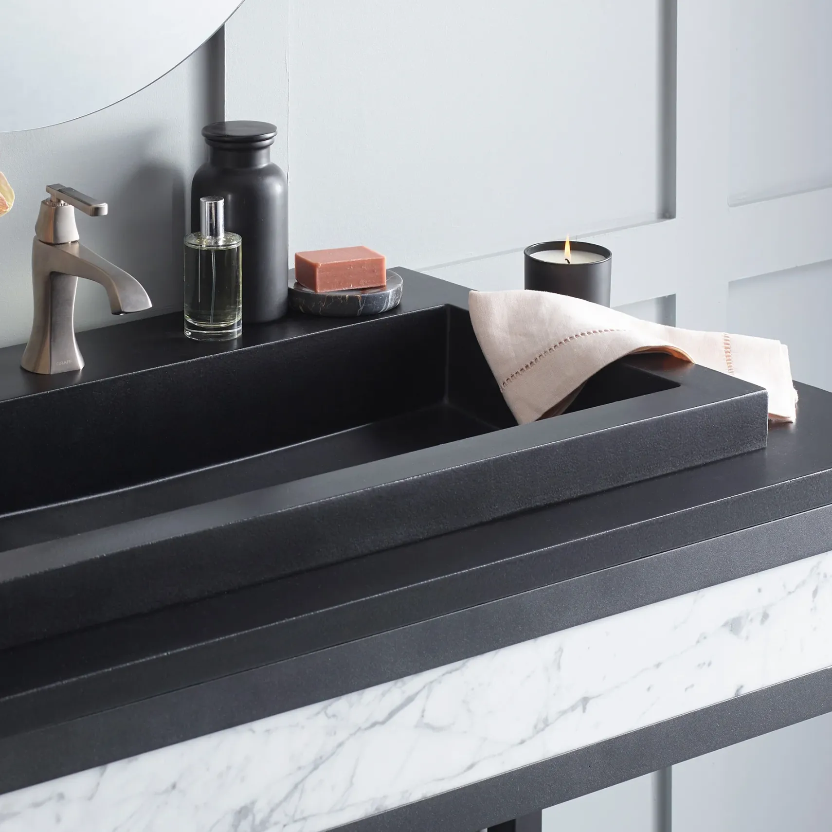 Native Trails 48" Native Stone ADA Vanity Top, Charcoal, 34x14 Cutout for Trough with Single or No Faucet Hole, VT48-T3414-C-1
