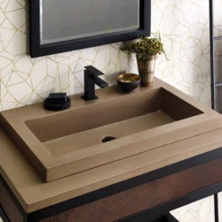 Native Trails 36" NativeStone Vanity Top, Earth, 28x14 Cutout for Trough with Single or No Faucet Hole, VT36-T2814-E-1