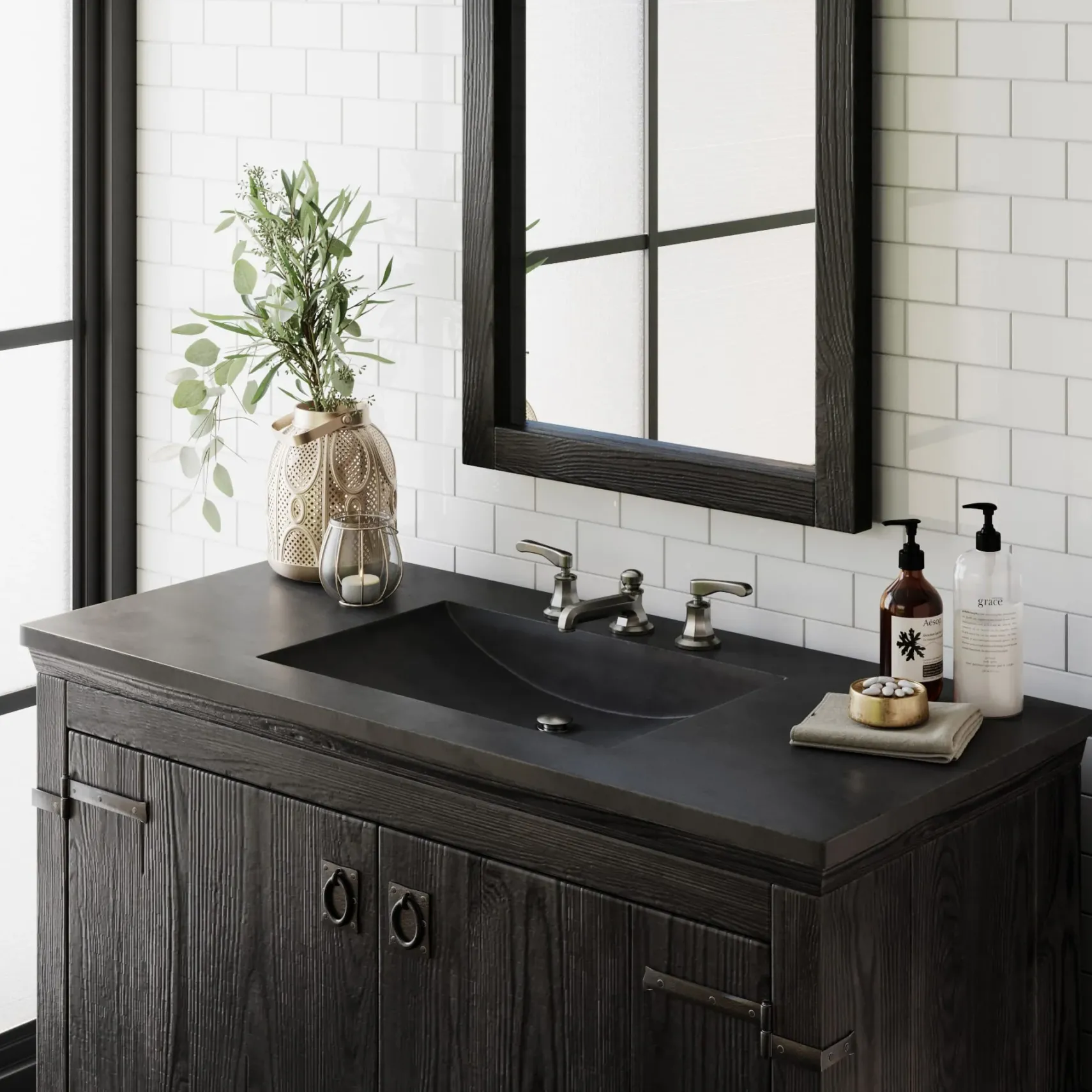Native Trails 48" Palomar ADA Vanity Top with Integral Sink in Charcoal, 8" Widespread Cutout, NSVNT48-C
