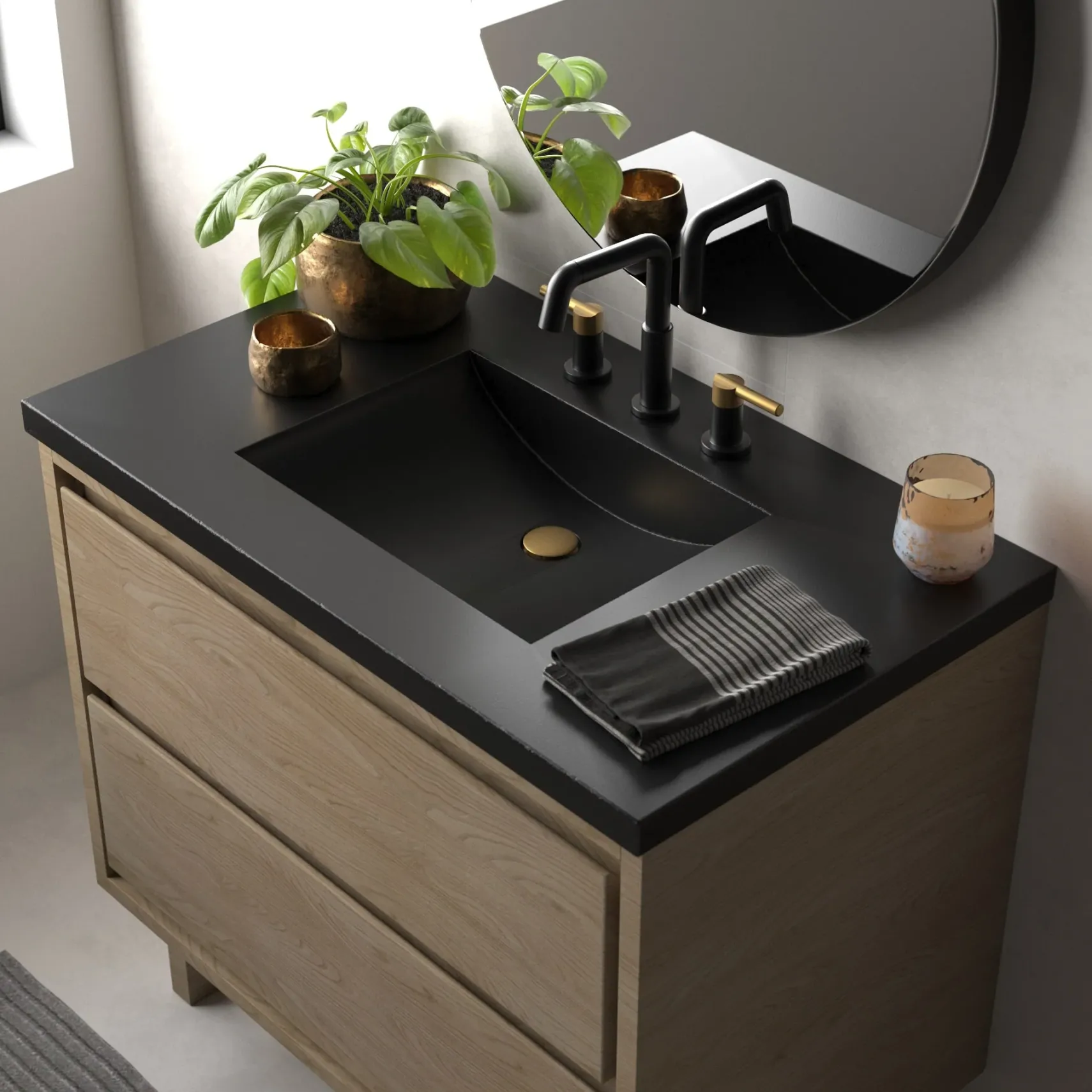 Native Trails 36" Palomar ADA Vanity Top with Integral Sink in Charcoal, 8" Widespread Cutout, NSVNT36-C