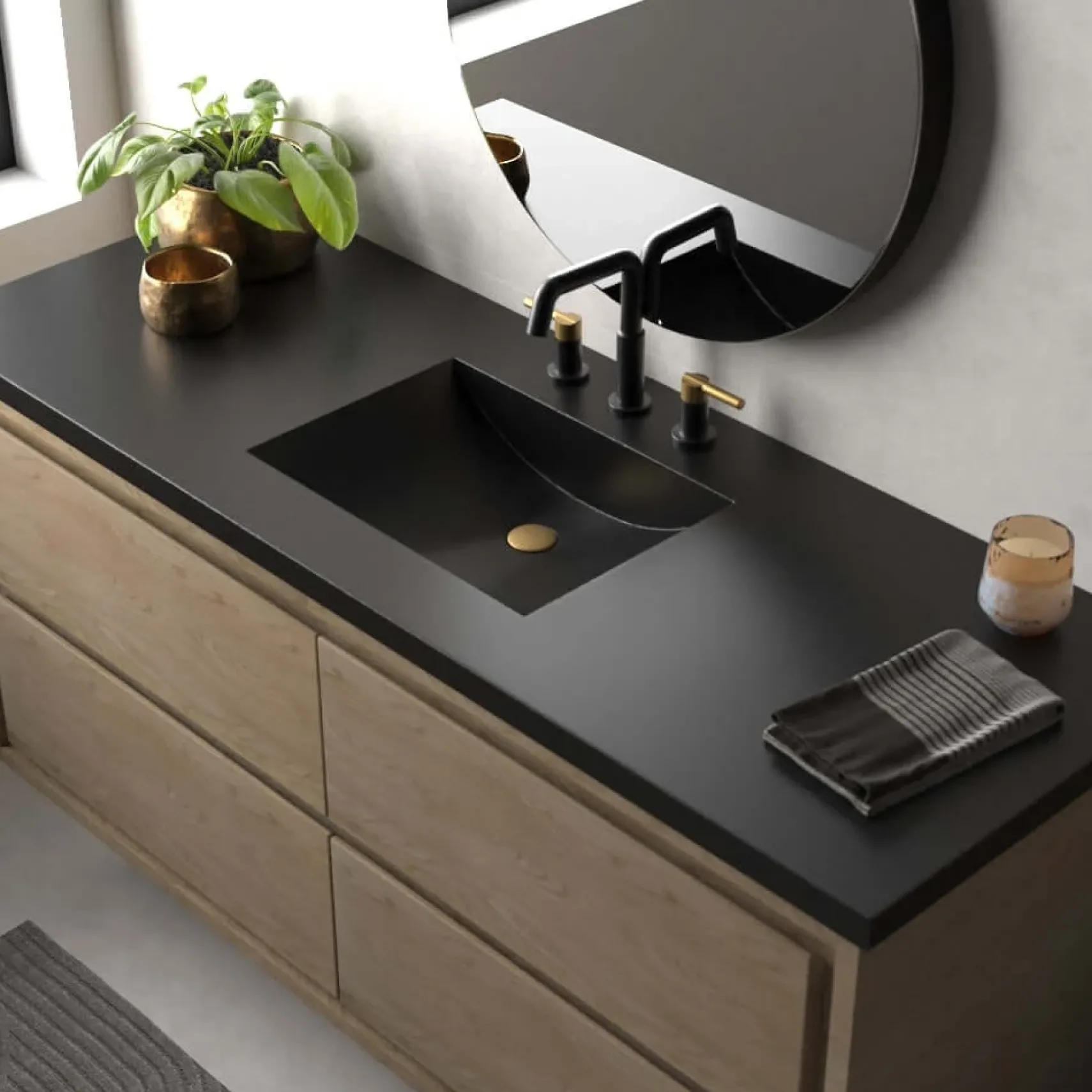 Native Trails 60" Palomar ADA NativeStone Vanity Top and Sink in Charcoal, 8" Widespread Cutout, NSVNT60-C