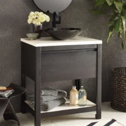 Native Trails 30" Solace Freestanding Vanity Base in Midnight Oak with Pearl Shelf, VNO308-P
