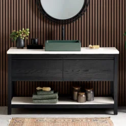 Native Trails 60" Solace Freestanding Reclaimed Wood Vanity Base in Midnight Oak with Pearl Shelf, VNO608-P