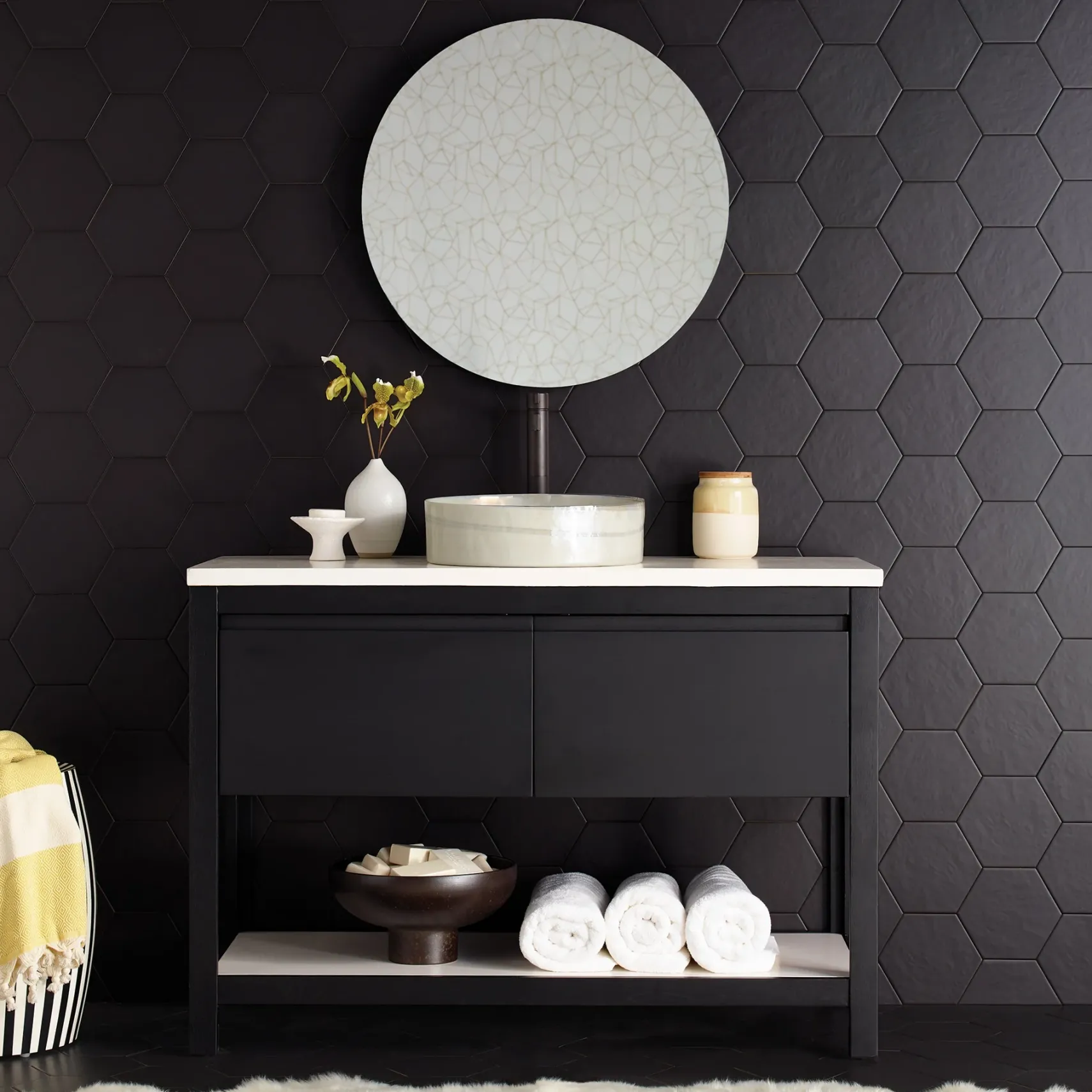 Native Trails 48" Solace Freestanding Vanity Base in Midnight Oak with Pearl Shelf, VNO488-P