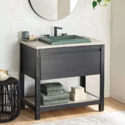 Native Trails 36" Solace Freestanding Vanity Base, Midnight Oak, Ash Shelf, VNO368-A