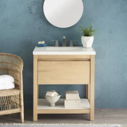 Native Trails 30" Solace Vanity Base in Sunrise Oak with Palomar Vanity Top and Sink, Pearl, VNO301-P-NSVNT30-P