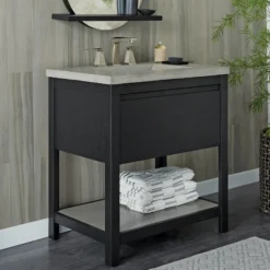 Native Trails 30" Solace Vanity Base in Midnight Oak with Palomar Vanity Top and Sink, Ash, VNO308-A-NSVNT30-A