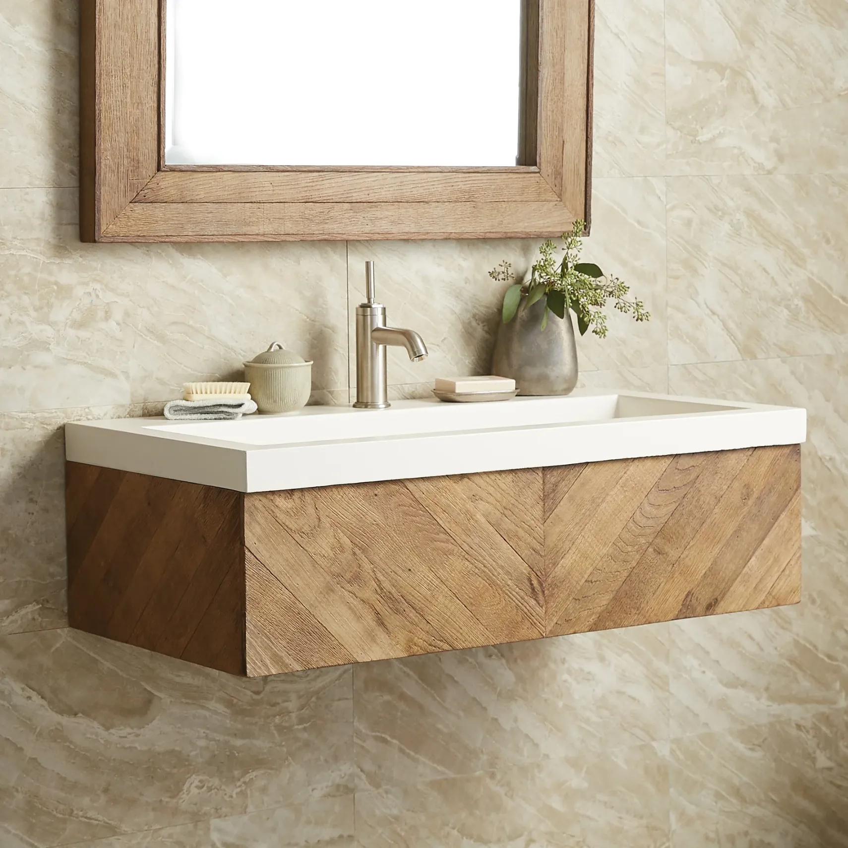 Native Trails 36" Wall Mount Floating Vanity Base in Chardonnay, Reclaimed Oak Wood, Vintner's Collection, VNW191