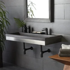 Native Trails 48" Zaca Rectangle Vanity Base with NativeStone Trough Sink in Slate, VNS48S-NSL4819-S